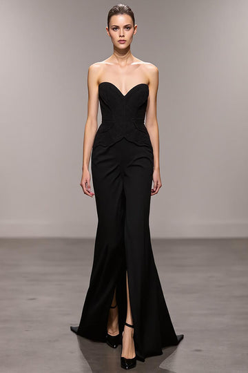 Sjöjungfru Svart Älskling Lång Aftonklänning med Slits